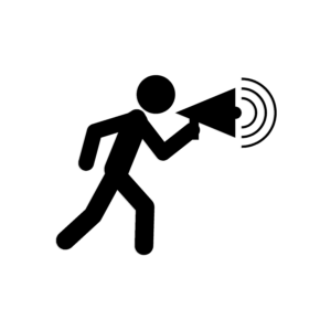icon stick figure announcer with megaphone