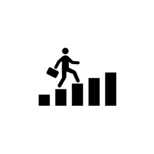 stick figure with briefcase ascending stairs